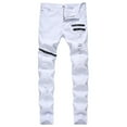 thumbnail image 1 of Men's Ripped Straight Leg Denim Pants Casual Solid Hip-hop Stretch Skinny Slim Fit Jeans Trousers with Zipper, 1 of 7