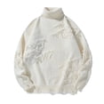 thumbnail image 1 of Men's Ripped Sweater Male Long Sleeve Distressed High Neck Pullover Jumpers Beige Size L, 1 of 9