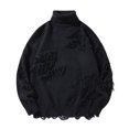 thumbnail image 1 of Men's Ripped Sweater Male Long Sleeve Distressed High Neck Pullover Jumpers Black Size XXL, 1 of 4