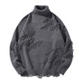 thumbnail image 1 of Men's Ripped Sweater Male Long Sleeve Distressed High Neck Pullover Jumpers Grey Size M, 1 of 8