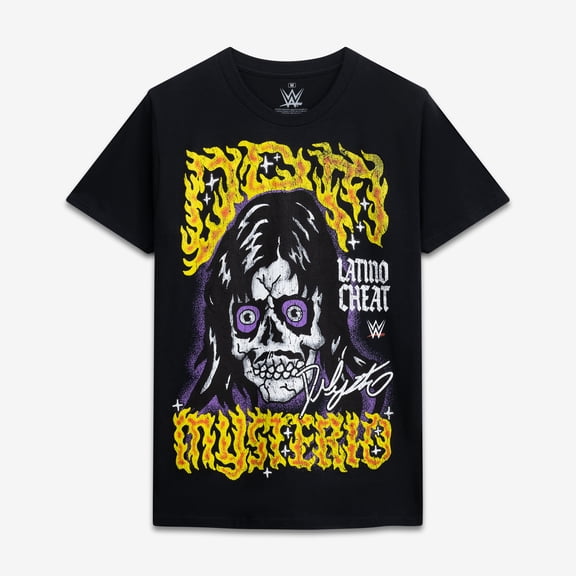 Men's Ripple Junction Black Dominik Mysterio Tattoo Skull Graphic T-Shirt