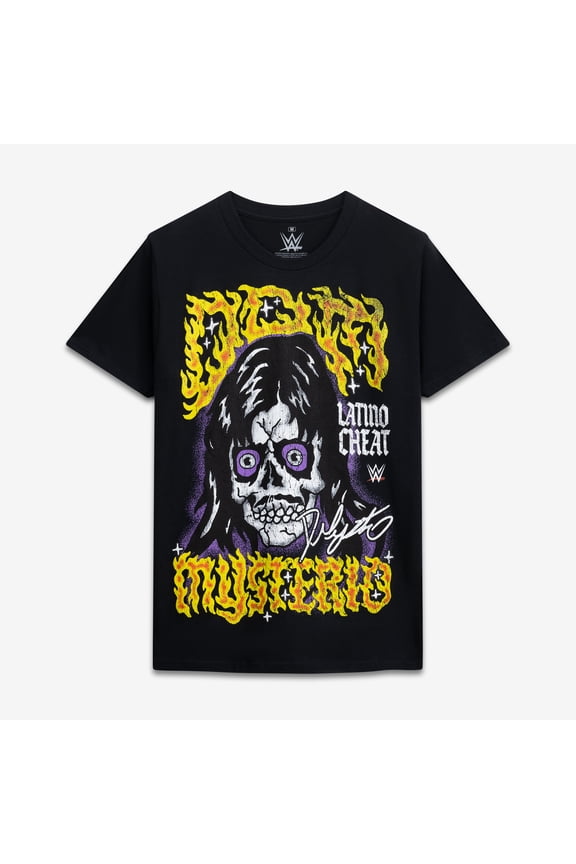 Men's Ripple Junction Black Dominik Mysterio Tattoo Skull Graphic T-Shirt
