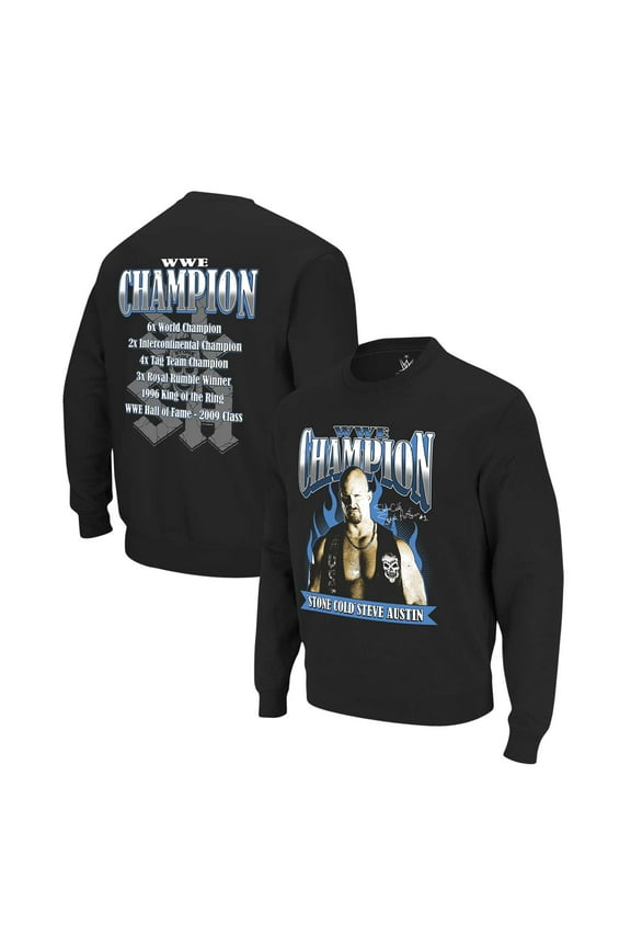 Men's Ripple Junction Black "Stone Cold" Steve Austin WWE Champion Fleece Pullover Sweatshirt