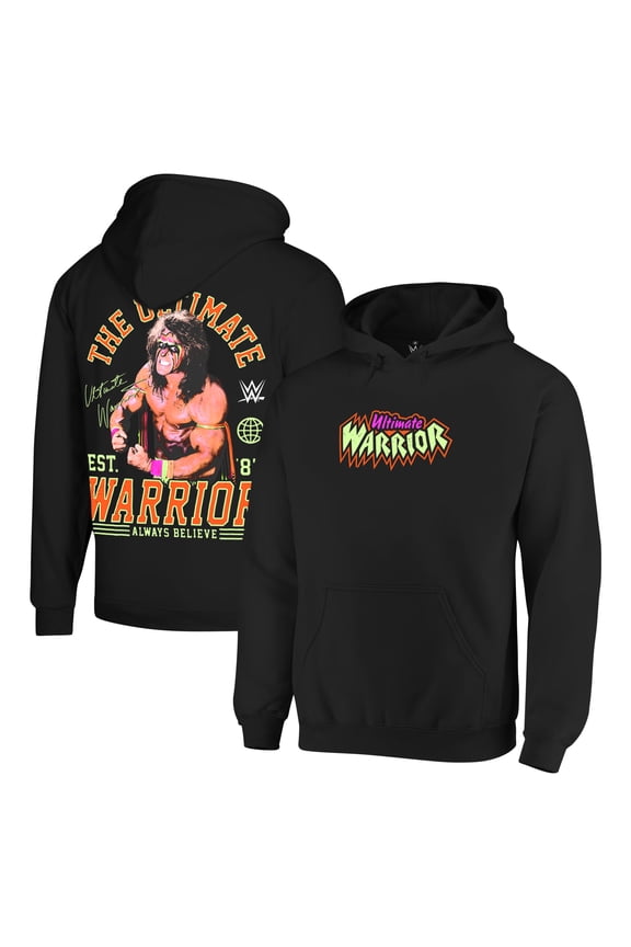 Men's Ripple Junction Black The Ultimate Warrior Graphic Fleece Pullover Hoodie