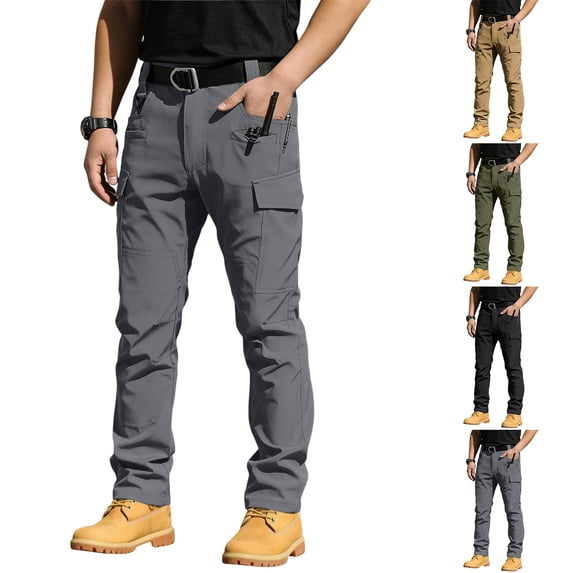 Men's Ripstop Cargo Work Pants, Multi-pocket Water Resistant Breathable Hiking Camping Travel Fishing Construction Pants,Brown,L