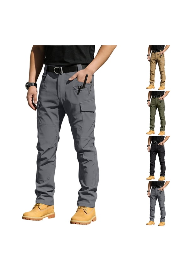 Men's Ripstop Cargo Work Pants, Multi-pocket Water Resistant Breathable Hiking Camping Travel Fishing Construction Pants,Brown,S