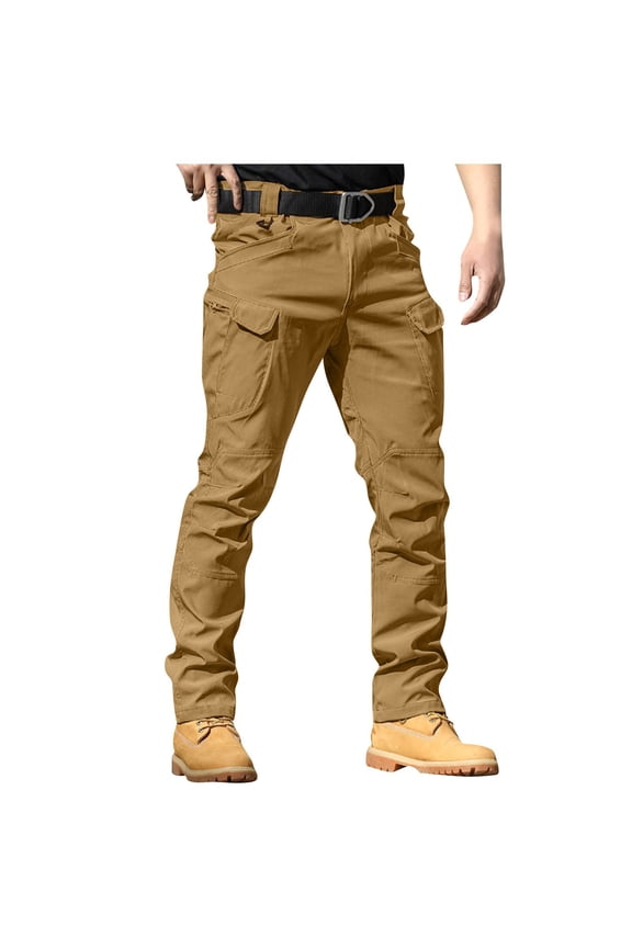 Men’s Ripstop Flex Camo Tactical Cargo Pants Water Resistant Relax Fit Multi Pocket Hiking Work Pants Brown L