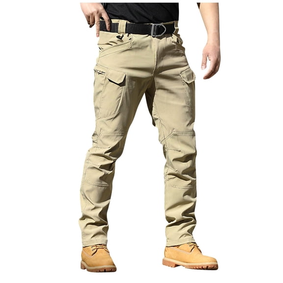Men’s Ripstop Flex Camo Tactical Cargo Pants Water Resistant Relax Fit Multi Pocket Hiking Work Pants Brown M