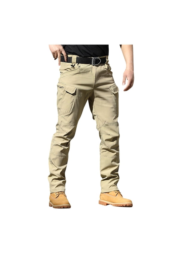 Men’s Ripstop Flex Camo Tactical Cargo Pants Water Resistant Relax Fit Multi Pocket Hiking Work Pants Brown M