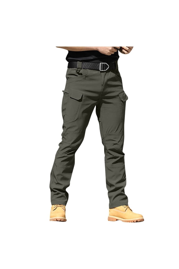 Men’s Ripstop Flex Camo Tactical Cargo Pants Water Resistant Relax Fit Multi Pocket Hiking Work Pants Gray L
