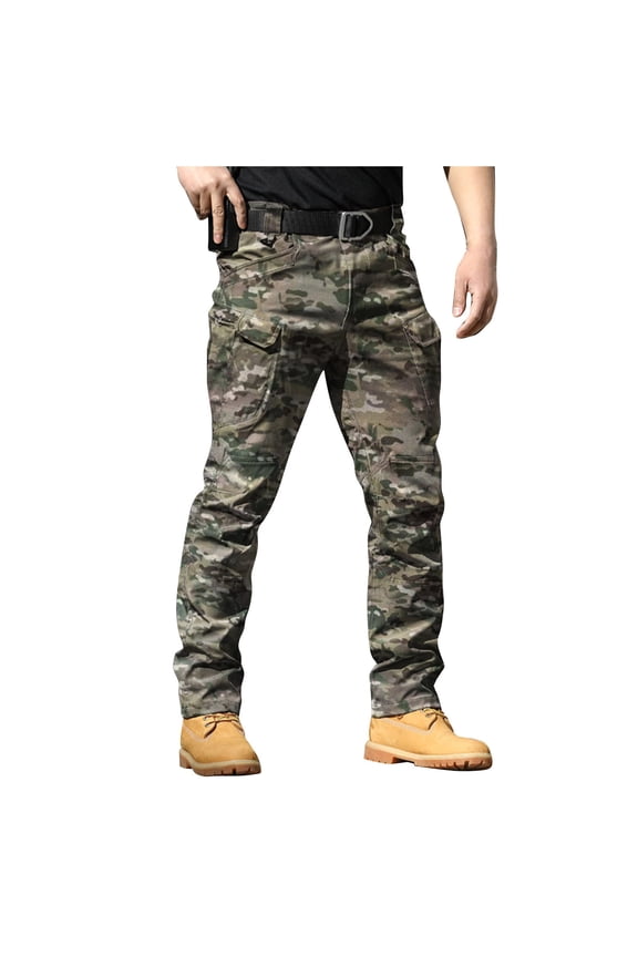 Men’s Ripstop Flex Camo Tactical Cargo Pants Water Resistant Relax Fit Multi Pocket Hiking Work Pants Leopard Print 2XL