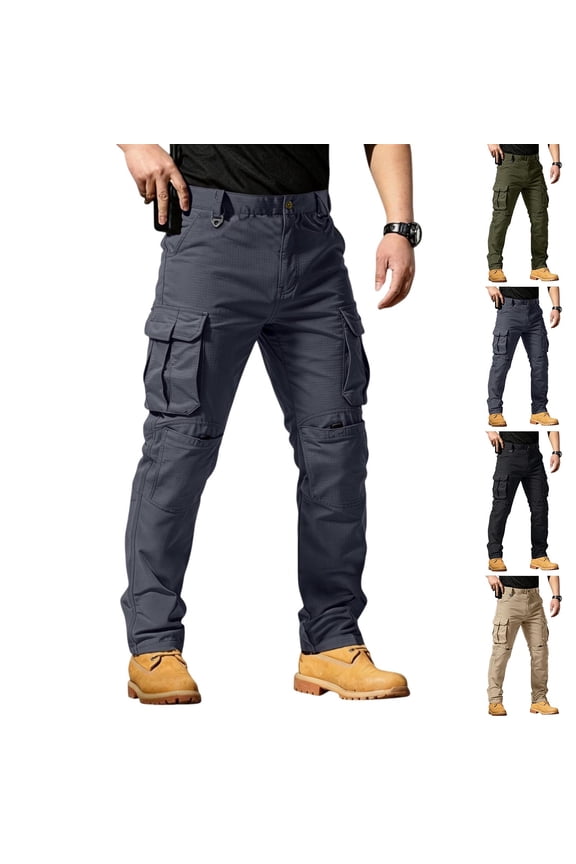 Men's Ripstop Tactical Cargo Pants with Multiple Pockets and Reinforced Knees Featuring Durable Water Resistant Fabric in Grey Green Black Khaki Gray M
