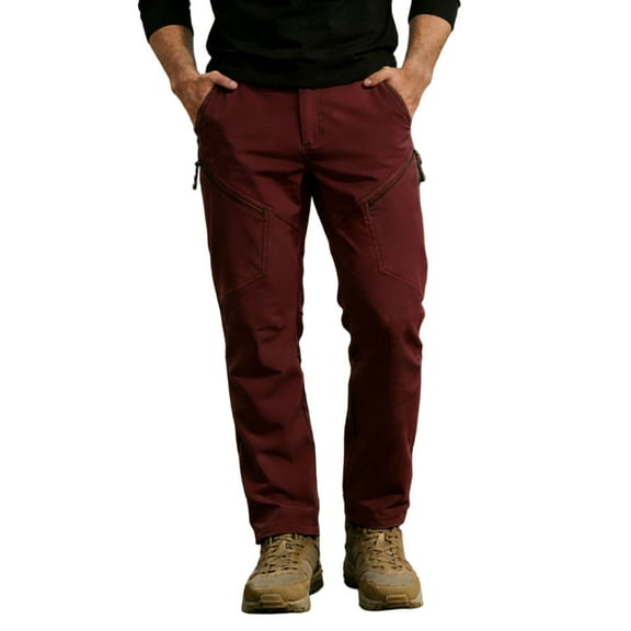 Men's Ripstop Tactical Cargo Pants Water Resistant Stretch Multi-Pocket Quick Dry Hiking Work Outdoor Pants,Wine,L