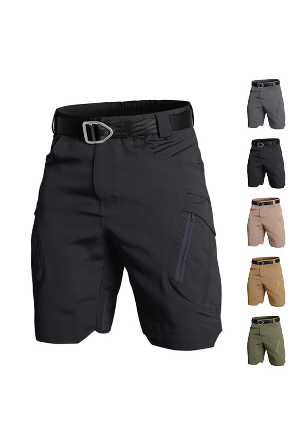 Men's Ripstop Tactical Shorts Cotton Canvas Stretch Quick Dry Work Bottoms Durable Multi-Pocket Outdoor Hiking Pants (No Belt), #02 Black, 3XL