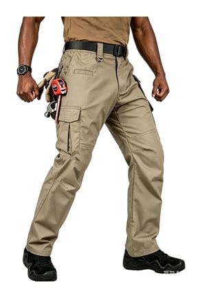 Men's Ripstop Work Cargo Pants, 8-Pocket Utility Hiking Trousers with Stretch Water-Resistant Fabric & Side Elastic Waist