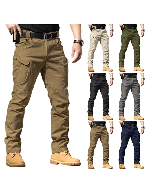 Men's Ripstop Work Cargo Pants - Multi-Pocket Tactical Trousers with Zipper Pockets - Water Resistant Utility Pants for Construction & Outdoor (Belt Not Included) Blue XL
