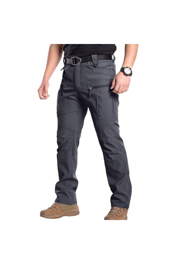 Men's Ripstop Work Pants Water-Proof Stretch Cargo Pants Relaxed Fit Lightweight Hiking Casual Slacks Gray L