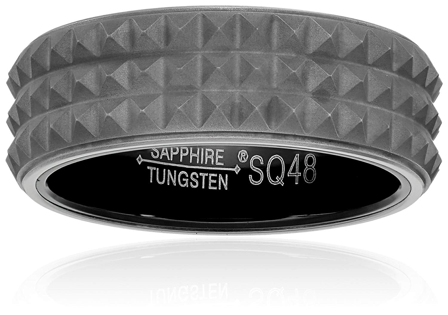Men's Rivet Design Sapphire Tungsten Matte Black 8mm Titanium with Black PVD Interior Comfort Fit Wedding Band, Size 11