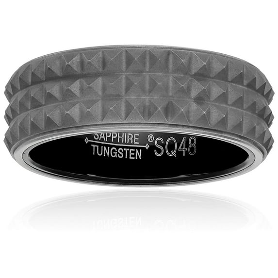 Men's Rivet Design Sapphire Tungsten Matte Black 8mm Titanium with Black PVD Interior Comfort Fit Wedding Band, Size 11