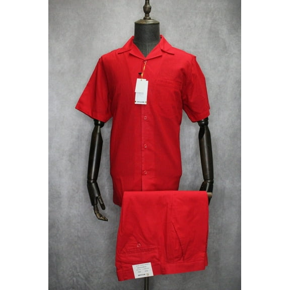 Men's Rizzo Walking Suit 2 Piece Solid Red Linen Casual Set