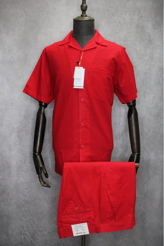 Men's Rizzo Walking Suit 2 Piece Solid Red Linen Casual Set