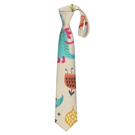 Men's Roaring Dinosaur Tie - Vibrant Dino in Nature Print, Satin Business Necktie, Ideal for Weddings & Gifts
