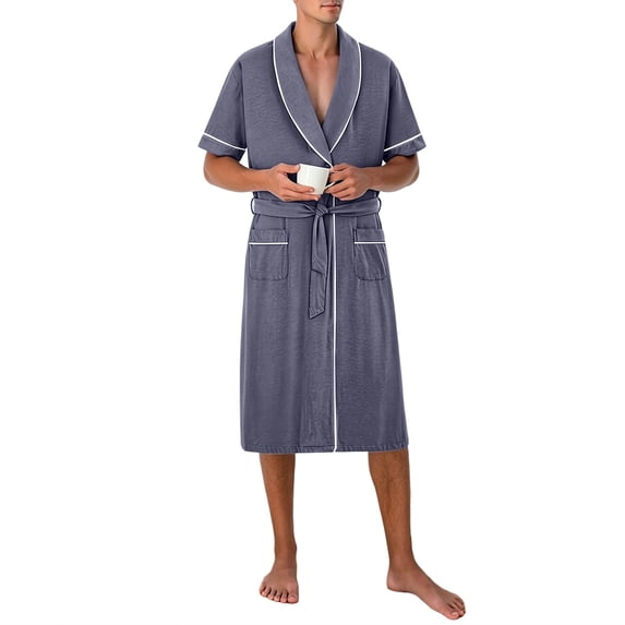 Men's Robe Belted Short Sleeve Bathrobe Lighteright Summer Soft Robe for Spa Sleep Bath Wear Navy 4XL