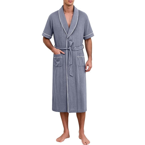 Men's Robe Summer Kimono Bathrobes for Men Short Sleeve Lightweight Soft Breathable Spa Robe for Men,Light Blue