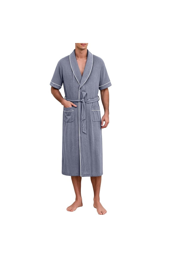 Men's Robe Summer Kimono Bathrobes for Men Short Sleeve Lightweight Soft Breathable Spa Robe for Men,Light Blue