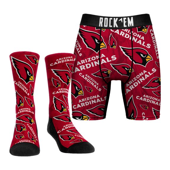 Men's Rock Em Arizona Cardinals All-Over Logo Underwear and Crew Socks Combo Pack