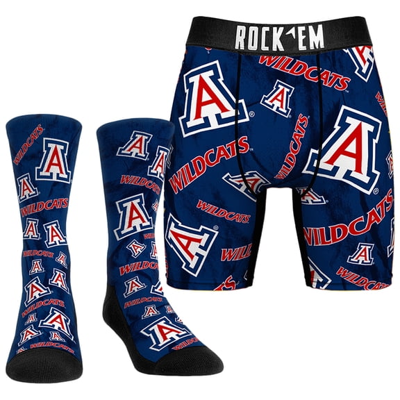 Men's Rock Em Socks Arizona Wildcats All-Over Underwear and Crew Socks Combo Pack