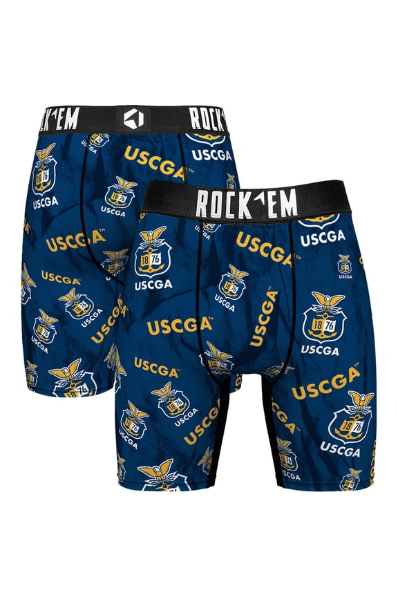 Men's Rock Em Socks Blue Coast Guard Academy Bears All Over Logo Boxer Briefs