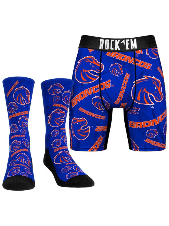 Men's Rock Em Socks Boise State Broncos All-Over Underwear and Crew Socks Combo Pack
