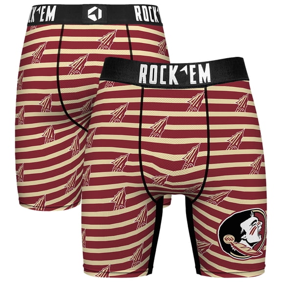 Men's Rock Em Socks Garnet Florida State Seminoles Mascot Stripes Boxer Briefs