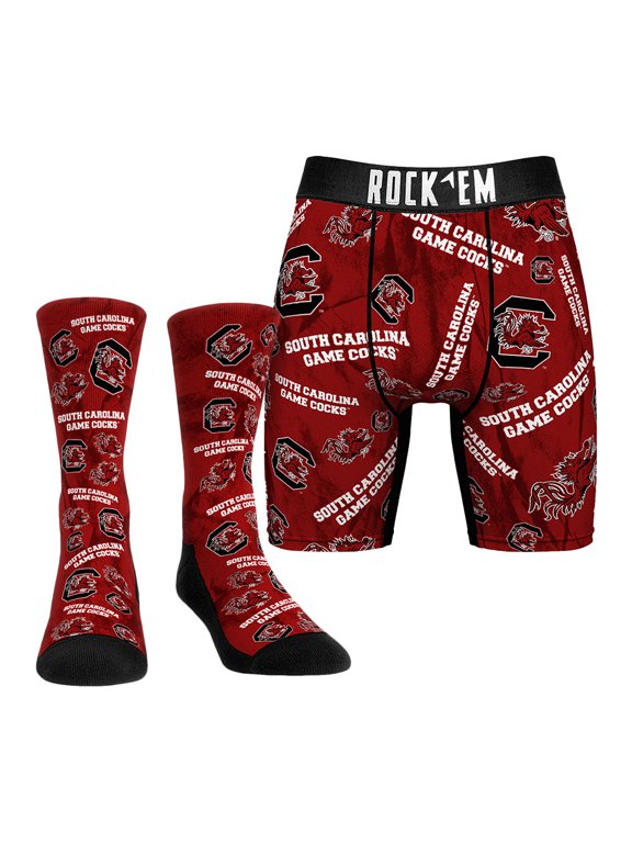 Men's Rock Em Socks Garnet South Carolina Gamecocks Allover Logo Underwear and Crew Socks Combo Pack