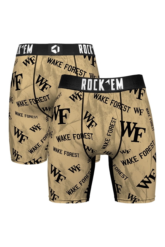 Men's Rock Em Socks Gold Wake Forest Demon Deacons All Over Logo Boxer Briefs