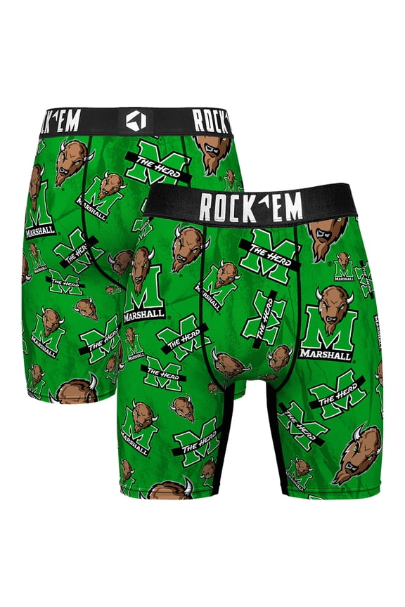 Men's Rock Em Socks Green Marshall Thundering Herd All Over Logo Boxer Briefs