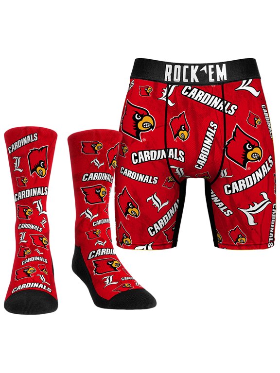 Men's Rock Em Socks Louisville Cardinals All-Over Underwear and Crew Socks Combo Pack