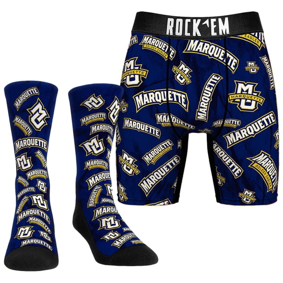 Men's Rock Em Socks Marquette Golden Eagles All-Over Underwear and Crew Socks Combo Pack