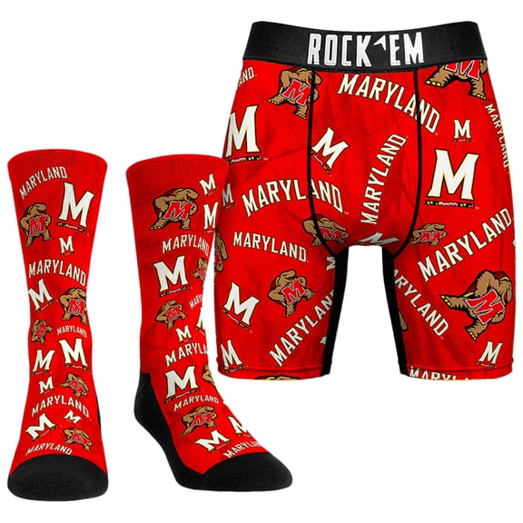 Men's Rock Em Socks Maryland Terrapins All-Over Underwear and Crew Socks Combo Pack