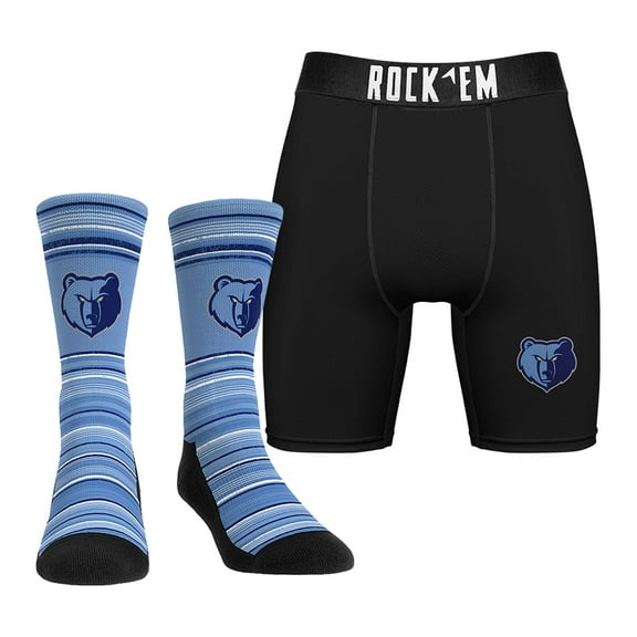 Men's Rock Em Socks Memphis Grizzlies Primary Crew Socks & Boxer Briefs Combo Pack