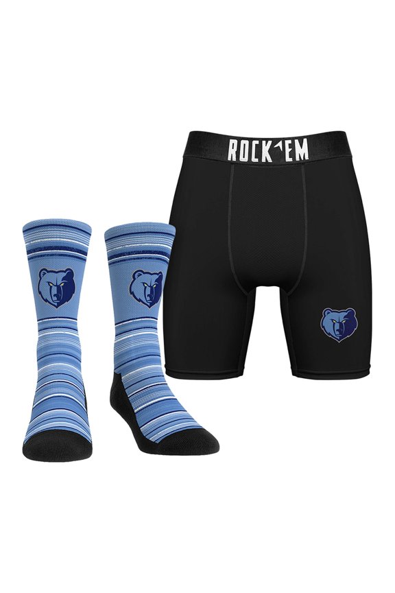 Men's Rock Em Socks Memphis Grizzlies Primary Crew Socks & Boxer Briefs Combo Pack