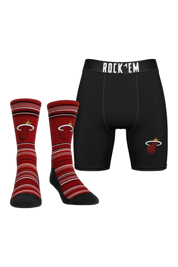 Men's Rock Em Socks Miami Heat Primary Crew Socks & Boxer Briefs Combo Pack