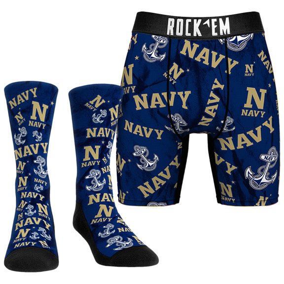 Men's Rock Em Socks Navy Midshipmen All-Over Underwear and Crew Socks Combo Pack