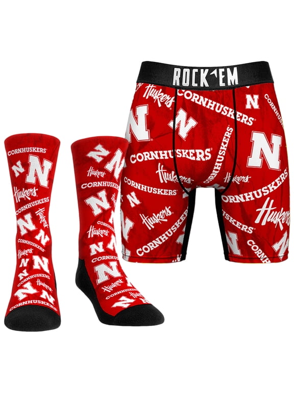 Men's Rock Em Socks Nebraska Huskers All-Over Underwear and Crew Socks Combo Pack