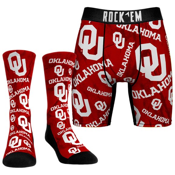 Men's Rock Em Socks Oklahoma Sooners All-Over Underwear and Crew Socks Combo Pack