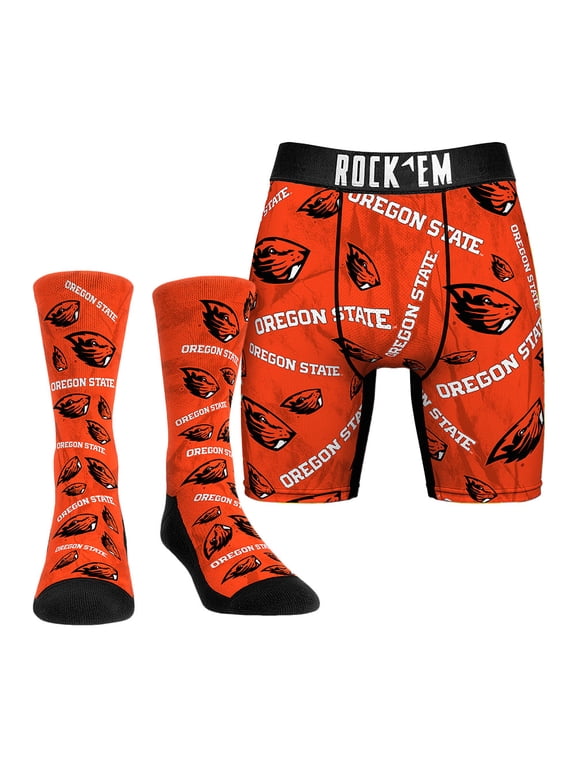 Men's Rock Em Socks Orange Oregon State Beavers Allover Logo Underwear and Crew Socks Combo Pack