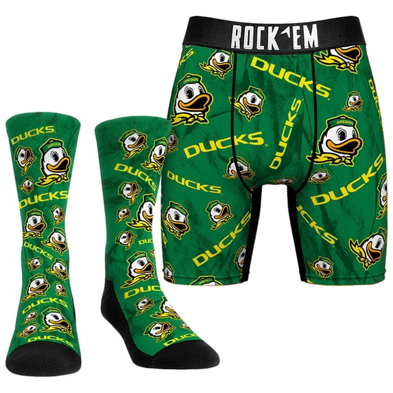 Men's Rock Em Socks Oregon Ducks All-Over Underwear and Crew Socks Combo Pack