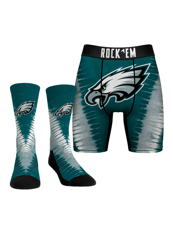 Men's Rock Em Socks Philadelphia Eagles V Tie-Dye Underwear and Crew Socks Combo Pack