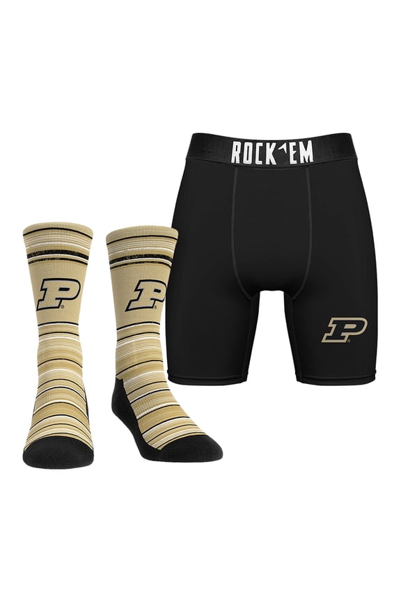 Men's Rock Em Socks Purdue Boilermakers Primary Crew Socks & Boxer Briefs Combo Pack